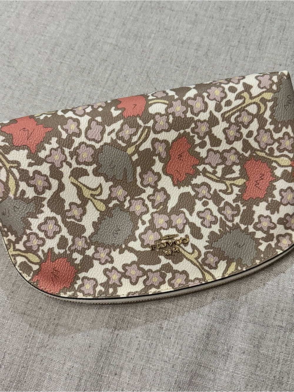 Coach Floral Foldover Clutch in Coral, Taupe & Cream